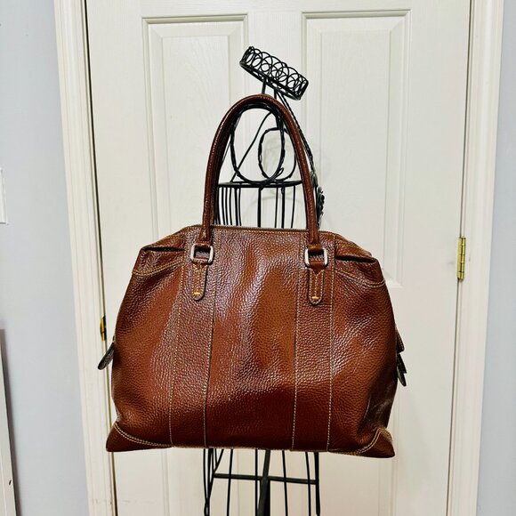 AUTHENTIC FENDI PEBBLED PATENT LEATHER BROWN LARGE SATCHEL  TOTE - Picture 2 of 14